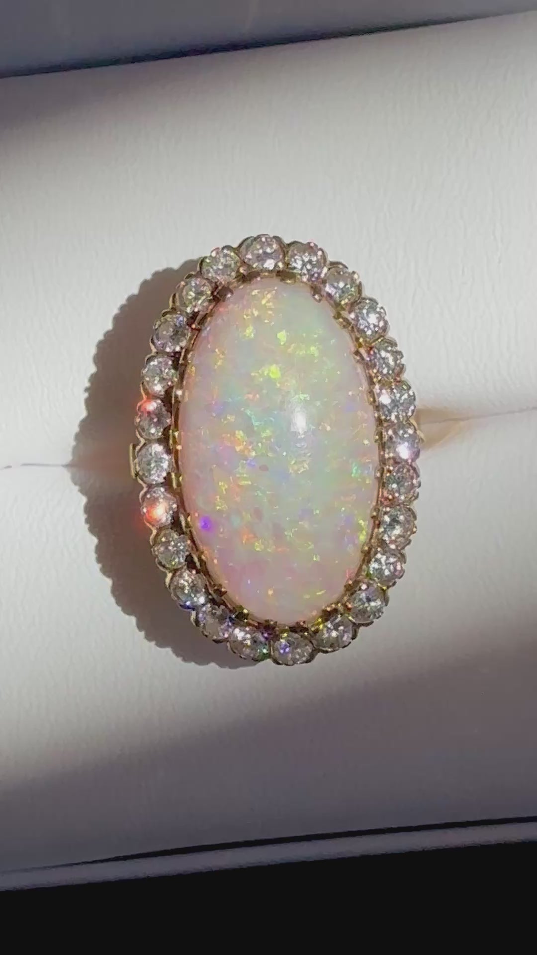 Vintage Large 8.50 carats Australian White Opal Diamond Cluster Ring in 18K Gold