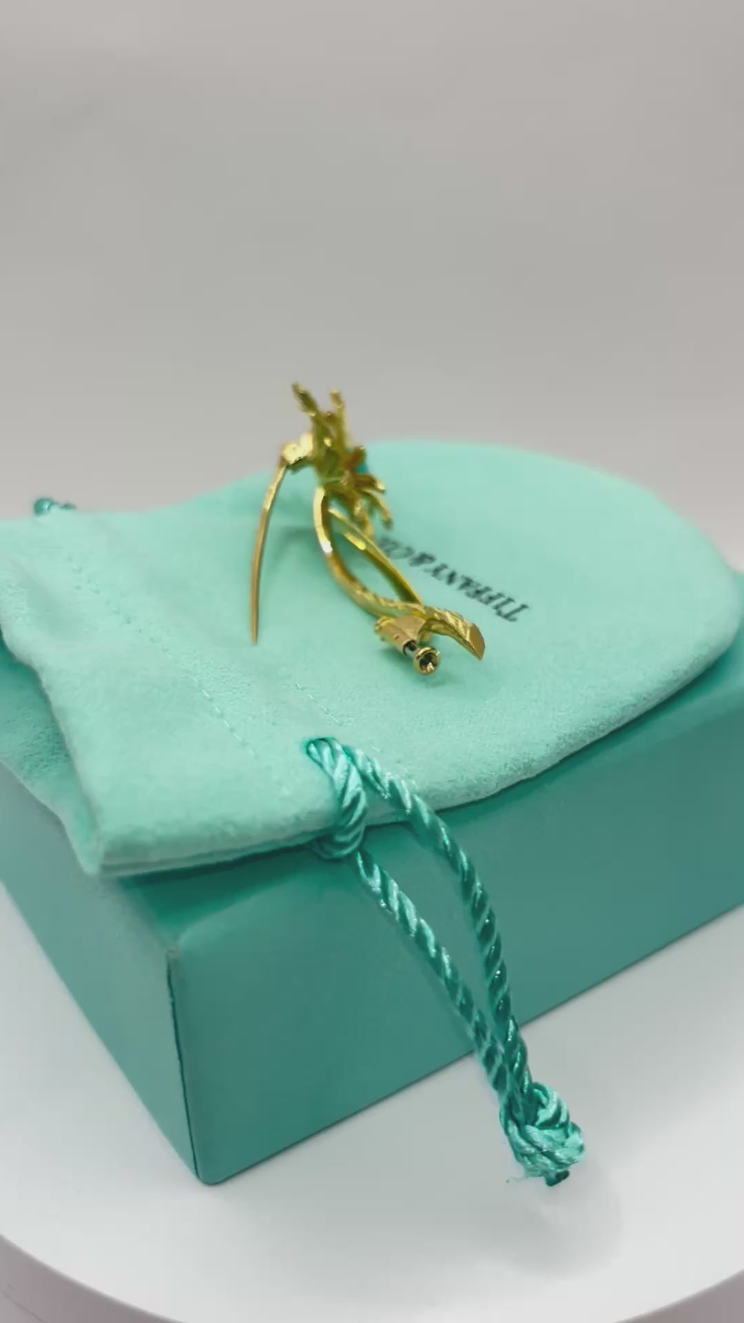 Vintage Tiffany & Co. France Turquoise Flower Brooch in Textured 18K Gold, 1960