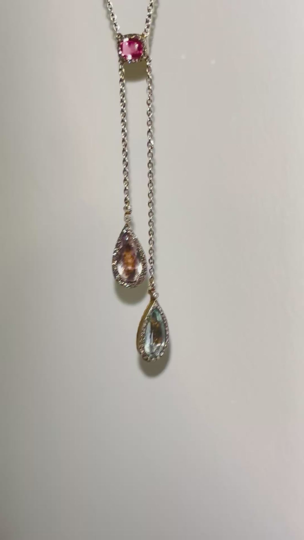 Antique French Edwardian Aquamarine, Pink Tourmaline, Morganite Diamond Negligee Necklace