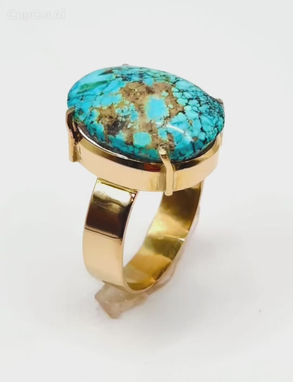 Vintage 18 Karat Gold Large Natural Turquoise Cabochon Statement Ring, Circa 1970