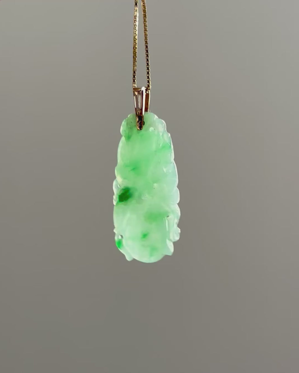 Natural Type A Jadeite Jade Carved Fruit Pendant, 14K Gold & Diamond, GCS Tested
