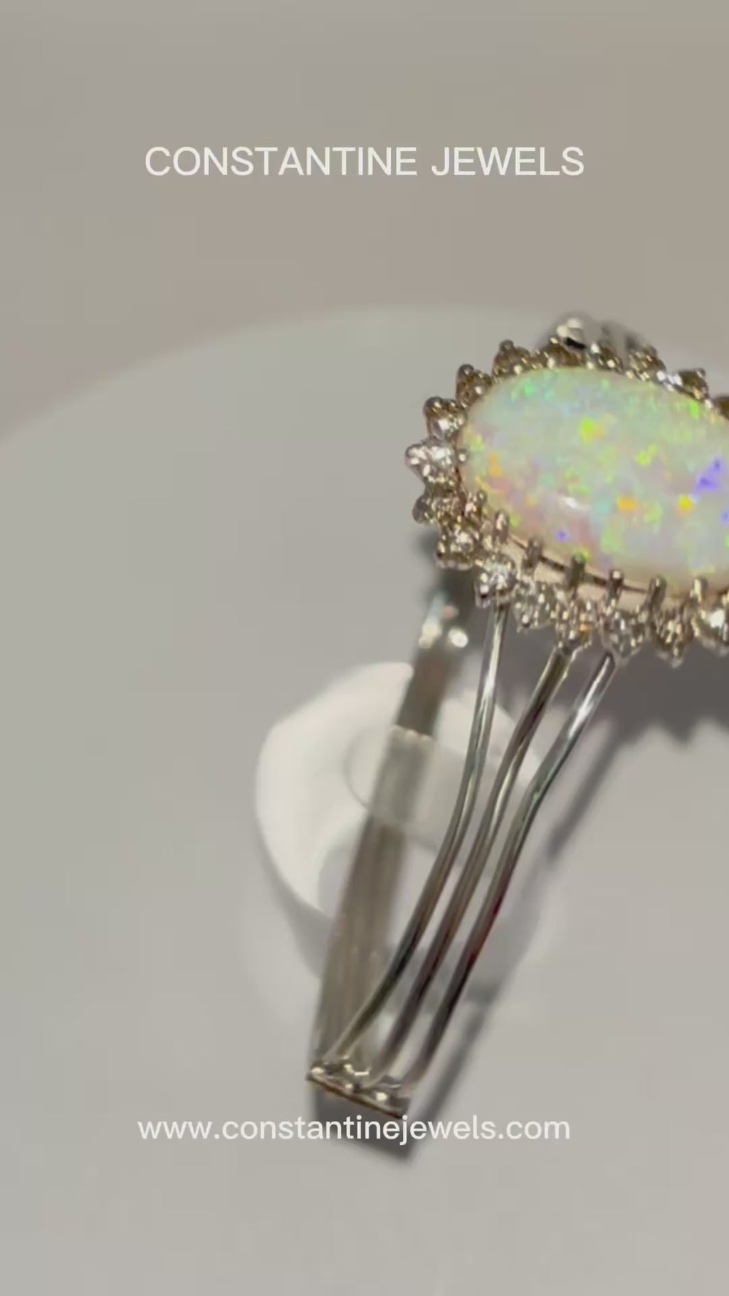 Vintage Opal Bangle 9.63 Carat Opal, 1.8 Carat Diamond 14K White Gold