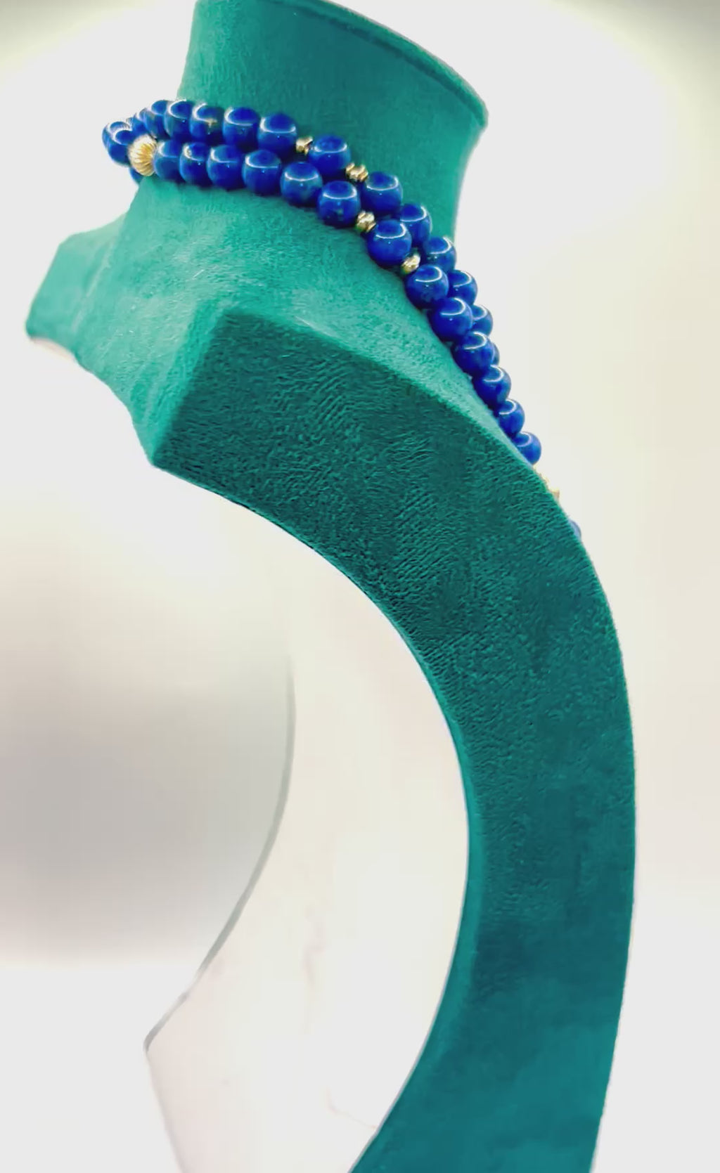 1980s Long Vintage Lapis Lazuli Bead Necklace 9 Carat Gold Fluted Spacers 100cm
