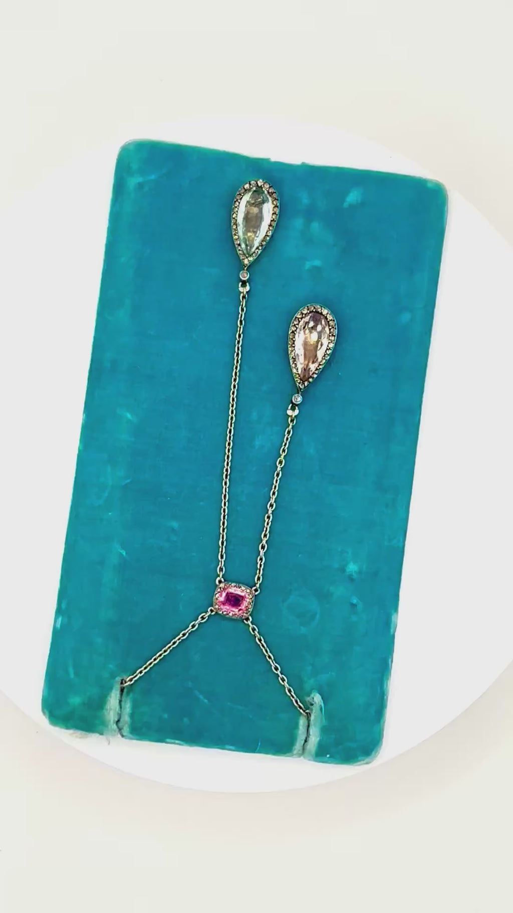 Antique French Edwardian Aquamarine, Pink Tourmaline, Morganite Diamond Negligee Necklace