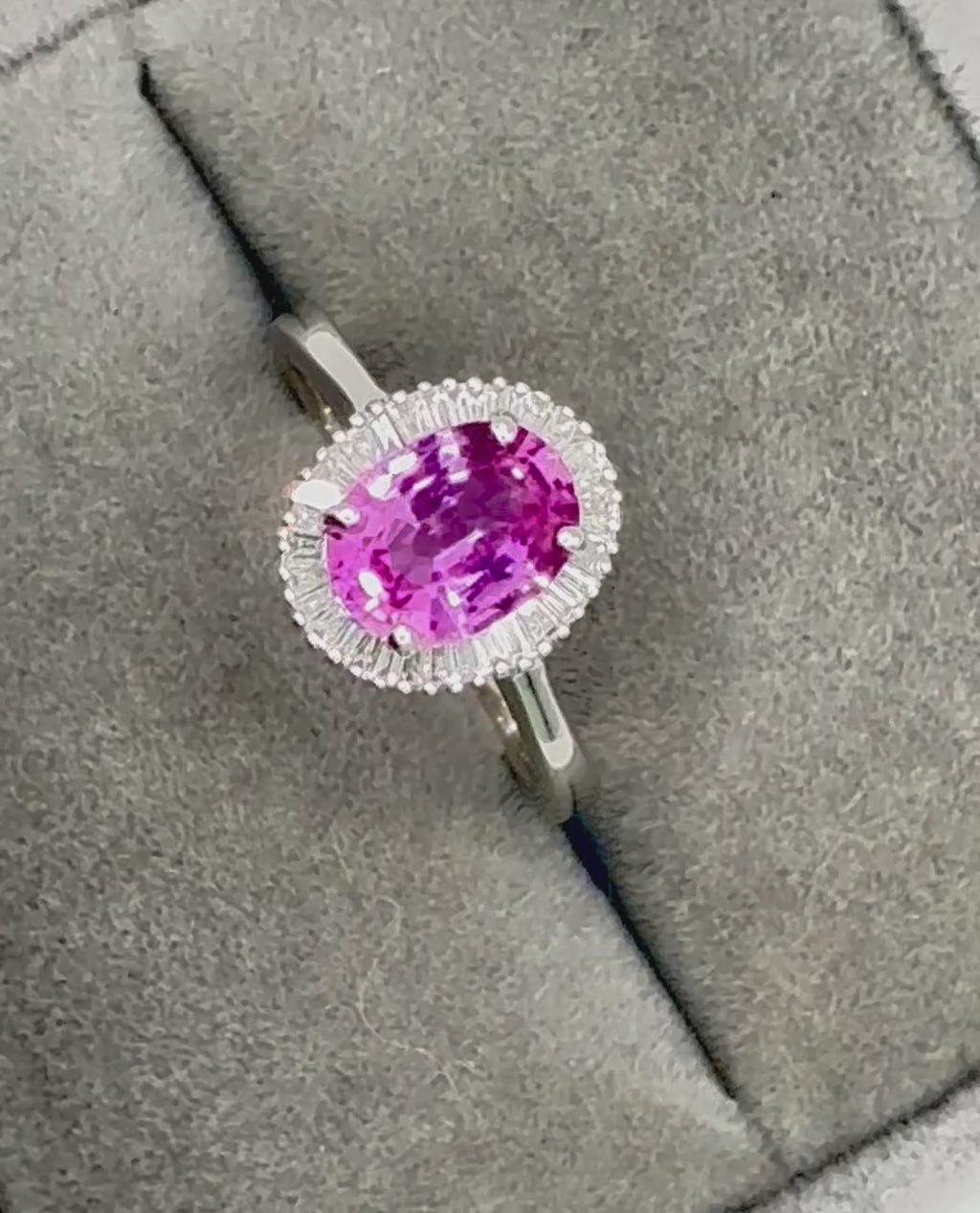 Pink Sapphire from Madagascar and Diamond Cluster Ring, Platinum, 2.35 Carat
