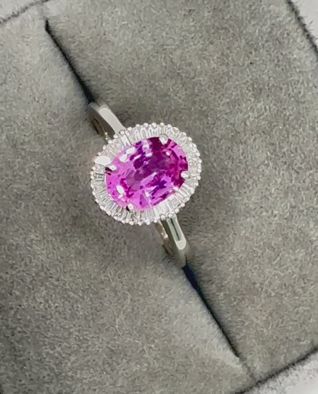 Pink Sapphire from Madagascar and Diamond Cluster Ring, Platinum, 2.35 Carat
