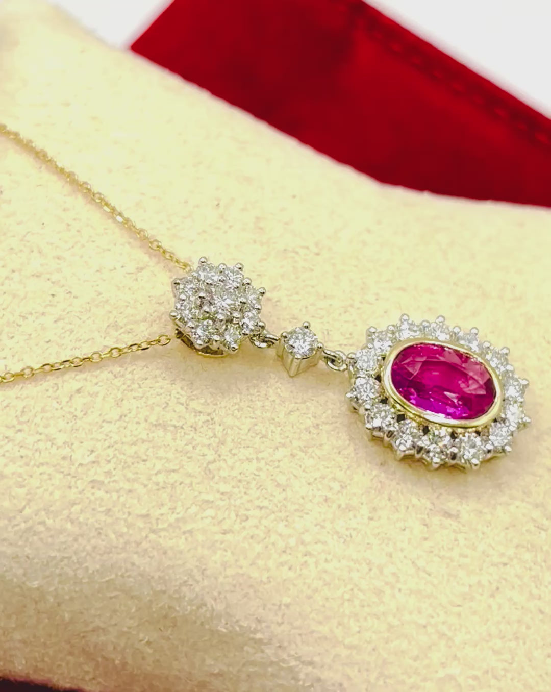 Certified Madagascar Pink Sapphire, Diamond Cluster Pendant Necklace 18K Gold