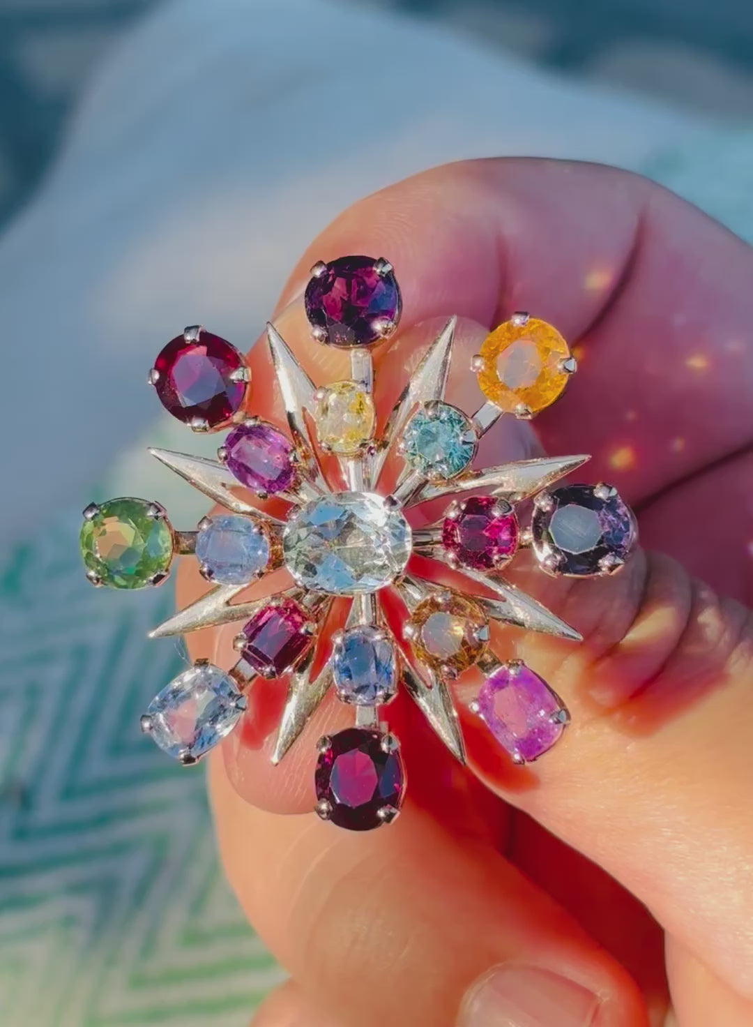 Victorian Transformation Sunburst Brooch Pendant Certified with Ceylon Sapphires and variety of precious gems